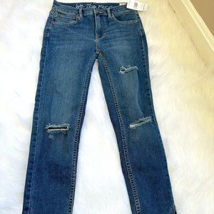 Free People Jeans Sunny Skinny Ankle Raw Hem Boho Distressed Sz 24 #OB901605 NWT